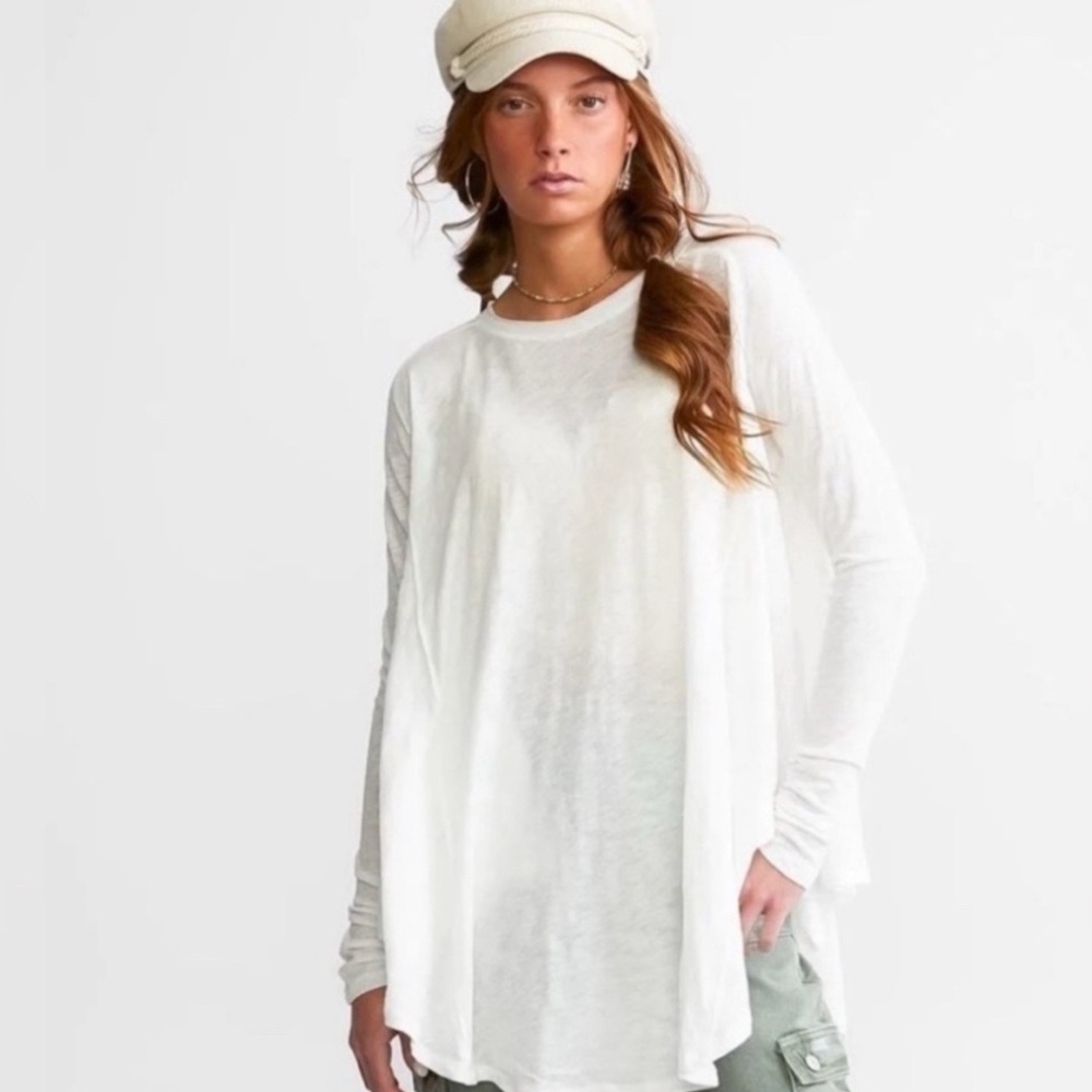 Free People Oversized Flowy Beach Aria Trapeze Top White Small